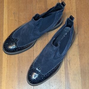 Imac Italy Brand Leather Navy Blue Ankle Boot